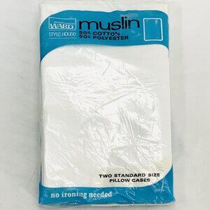Montgomery Ward Style House Muslin Cotton Pillowcases Full Standard Pair USA New